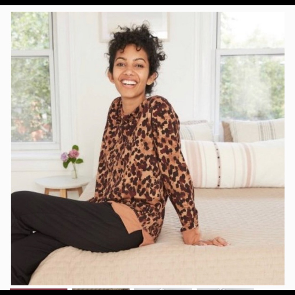 Womens leopard print soft lounge fleece crew tunic sweatshirt